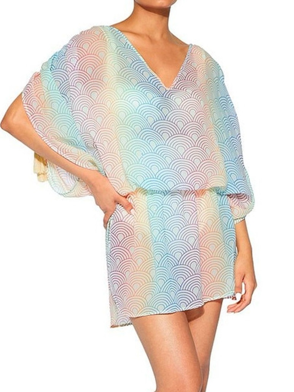 Kurt Geiger London Southbank Rainbow Chiffon V-Neck Tunic Swim Cover-Up Medium